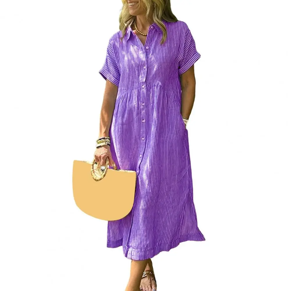 Women White V-Neck Beach Dress Solid Summer A-Line Short Sleeve Shirt Dress Casual Loose Pocket Sundress Holiday Baggy Long Robe