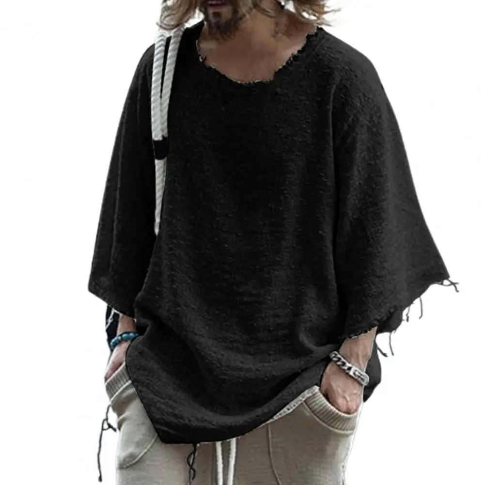 New Men's Linen Half Sleeve O-neck T Shirt Solid Color Oversize Casual Shirt Plus Size Streetwear  Shirts for Men
