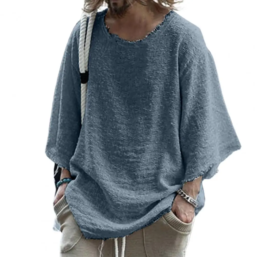 New Men's Linen Half Sleeve O-neck T Shirt Solid Color Oversize Casual Shirt Plus Size Streetwear  Shirts for Men