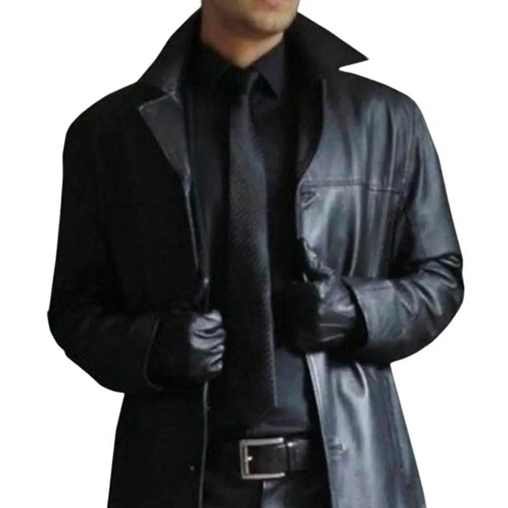 Men Luxury Fashion Medieval Steampunk Gothic Long Leather Jackets Vintage Winter Outerwear Faux Leather Trench Coat