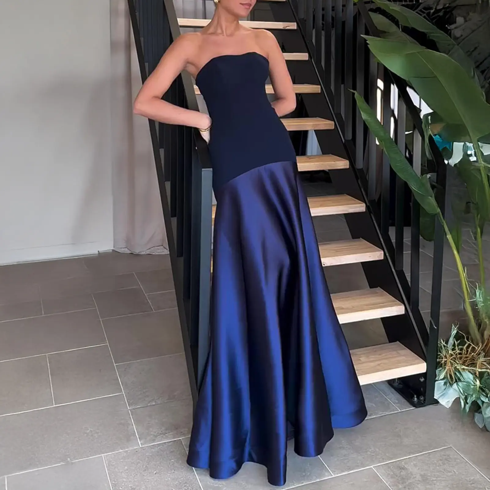 Black Backless Long Dress Women Casual Loose Strapless High Waist Vestidos 2025 Chic Summer Lady Vacation Street Robe
