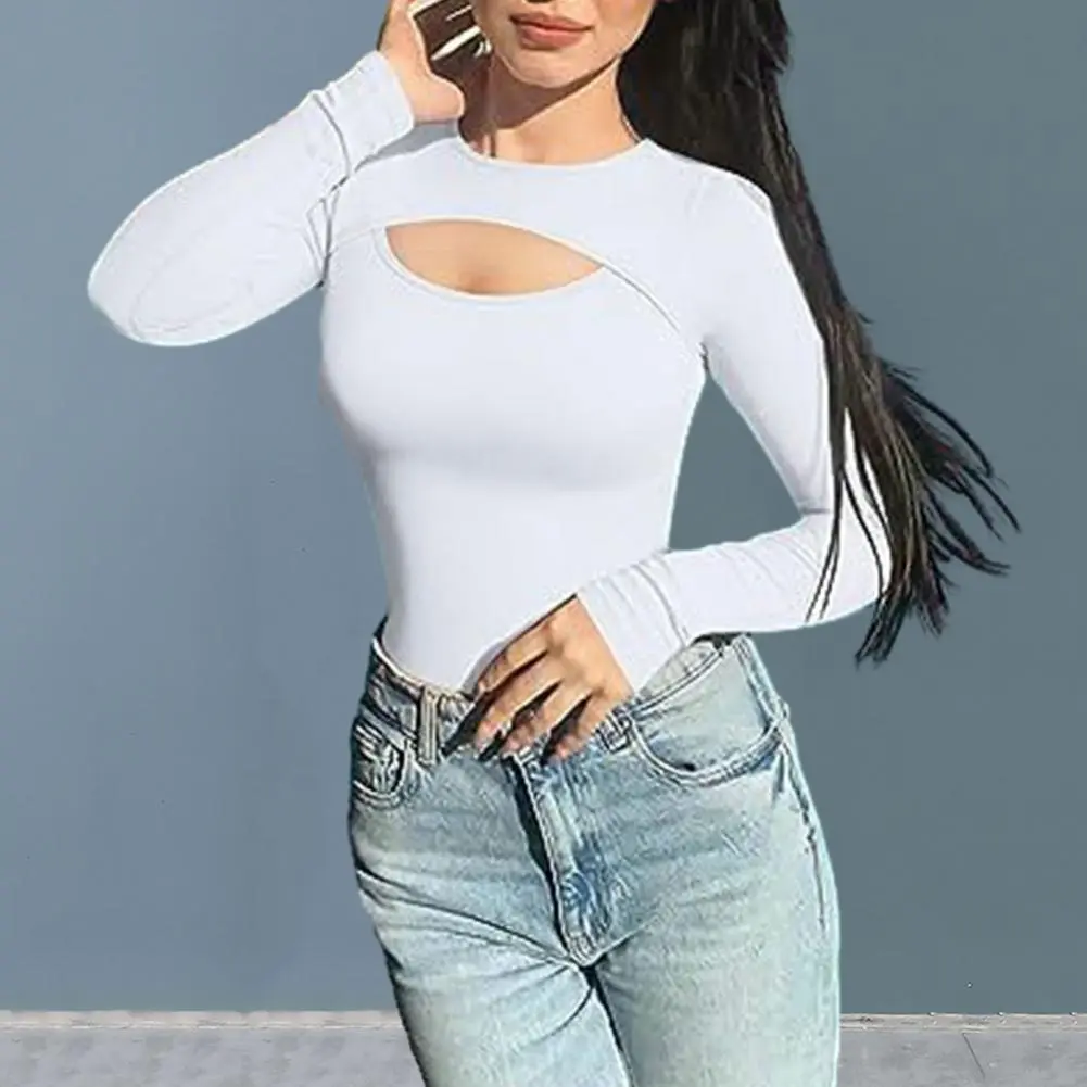 Sexy Long Sleeve O Neck Casual Bodysuit Women Body Tops White Black Nude Red Party Hollow out Bodycon Romper Body suit Jumper