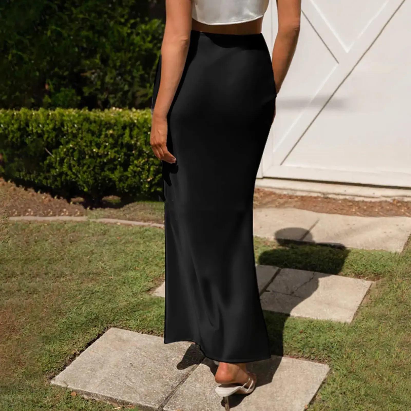 Long Black Satin Skirts For Women 2025 Spring Summer Straight Maxi Champagne Skirt Elegant Women Satin Silk Skirts Long Brown