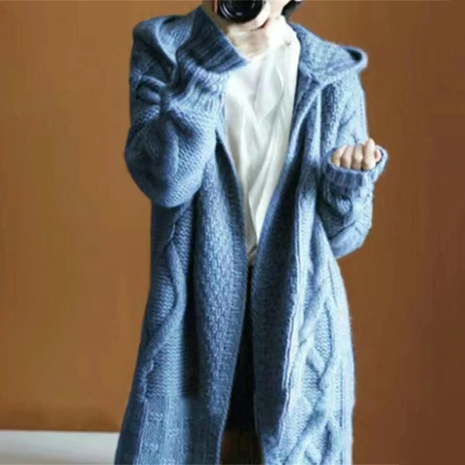2022 Winter Lapel Knit Cardigan Female Temperament Coat Casual Thick Long Knitted Cardigan Woman Plus Size Pure Color Sweater