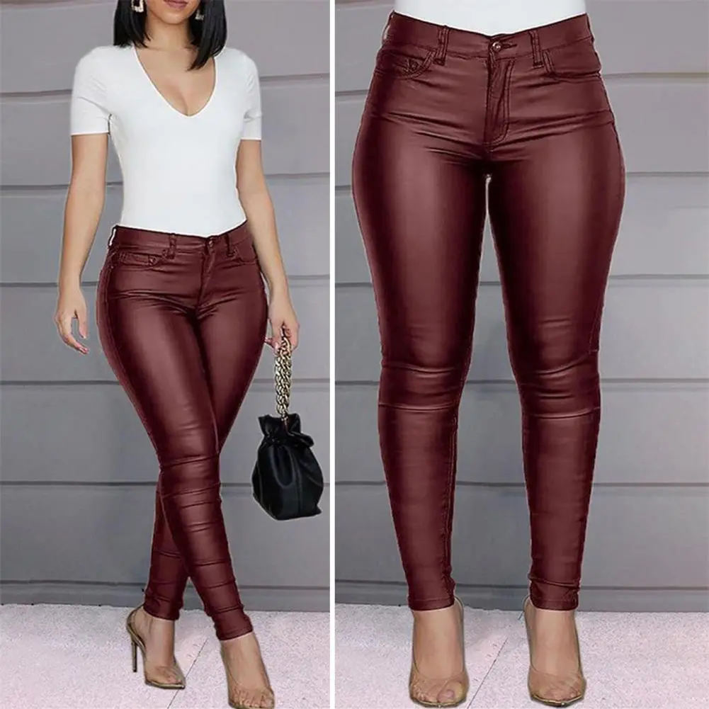 New Women PU Leather Pants High Waist Skinny Push Up Leggings Elastic Trousers Spandex Jeggings Streetwear