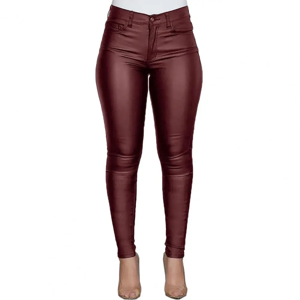 New Women PU Leather Pants High Waist Skinny Push Up Leggings Elastic Trousers Spandex Jeggings Streetwear