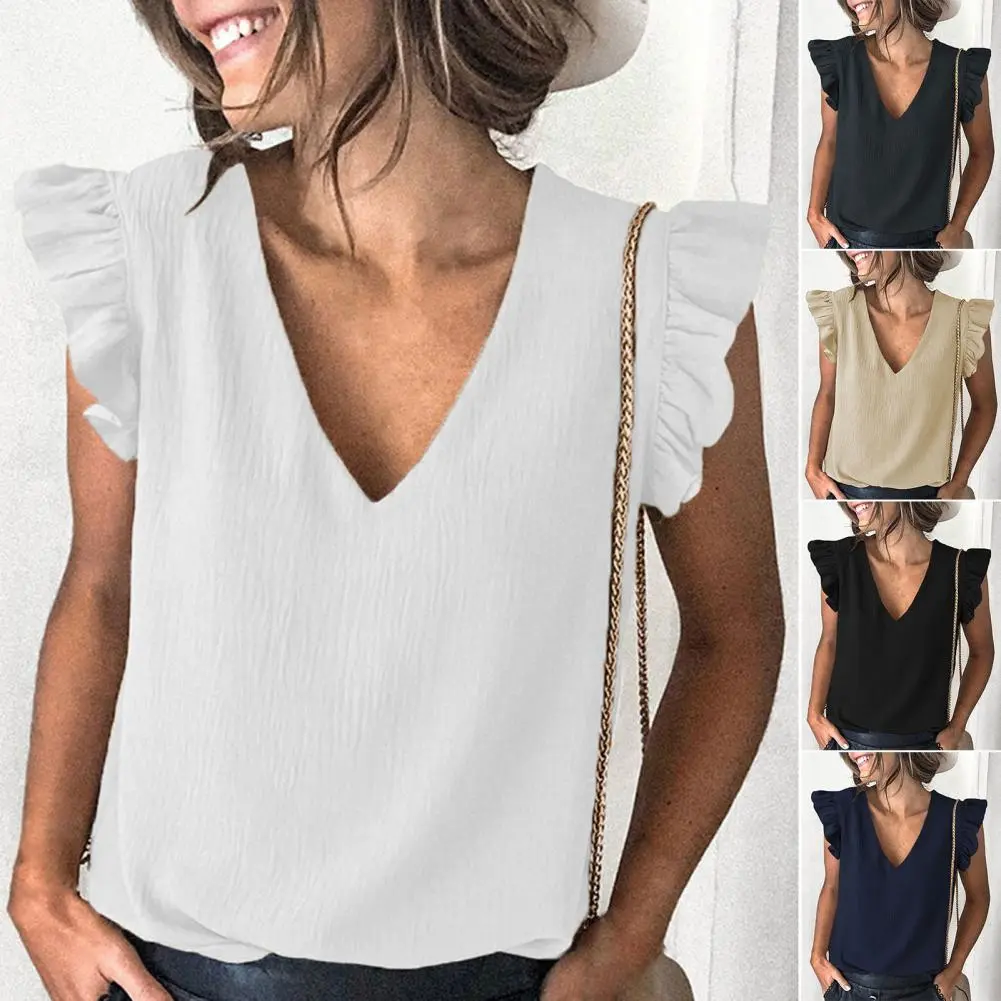 Simple  Stylish Temperament Pure Color Blouse Female Women Blouse Sleeveless   for Office