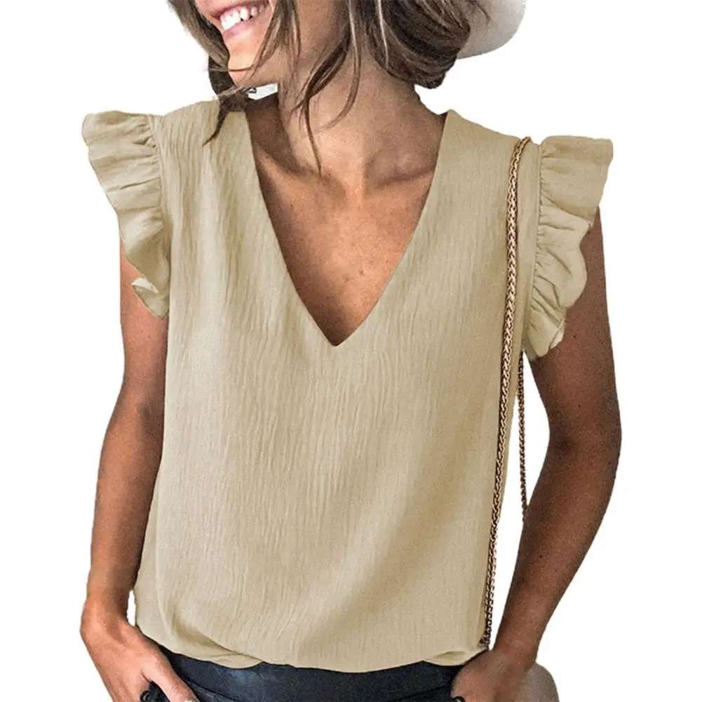 Simple  Stylish Temperament Pure Color Blouse Female Women Blouse Sleeveless   for Office