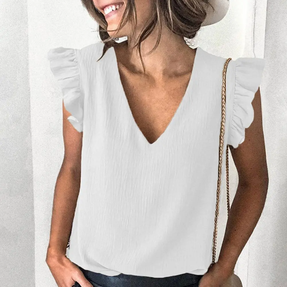 Simple  Stylish Temperament Pure Color Blouse Female Women Blouse Sleeveless   for Office
