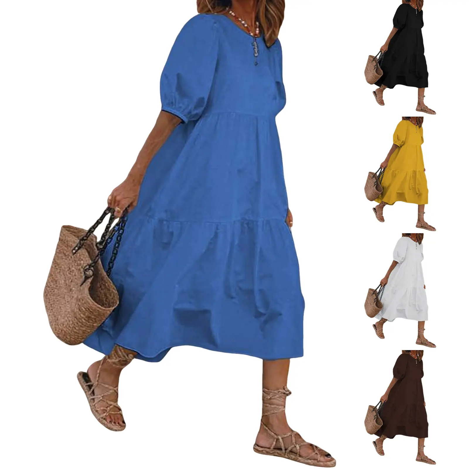 Loose Dress Women Summer Fashion Casual Streetwear 2025 Solid Button Black White Long Dress Female Party Vestidos