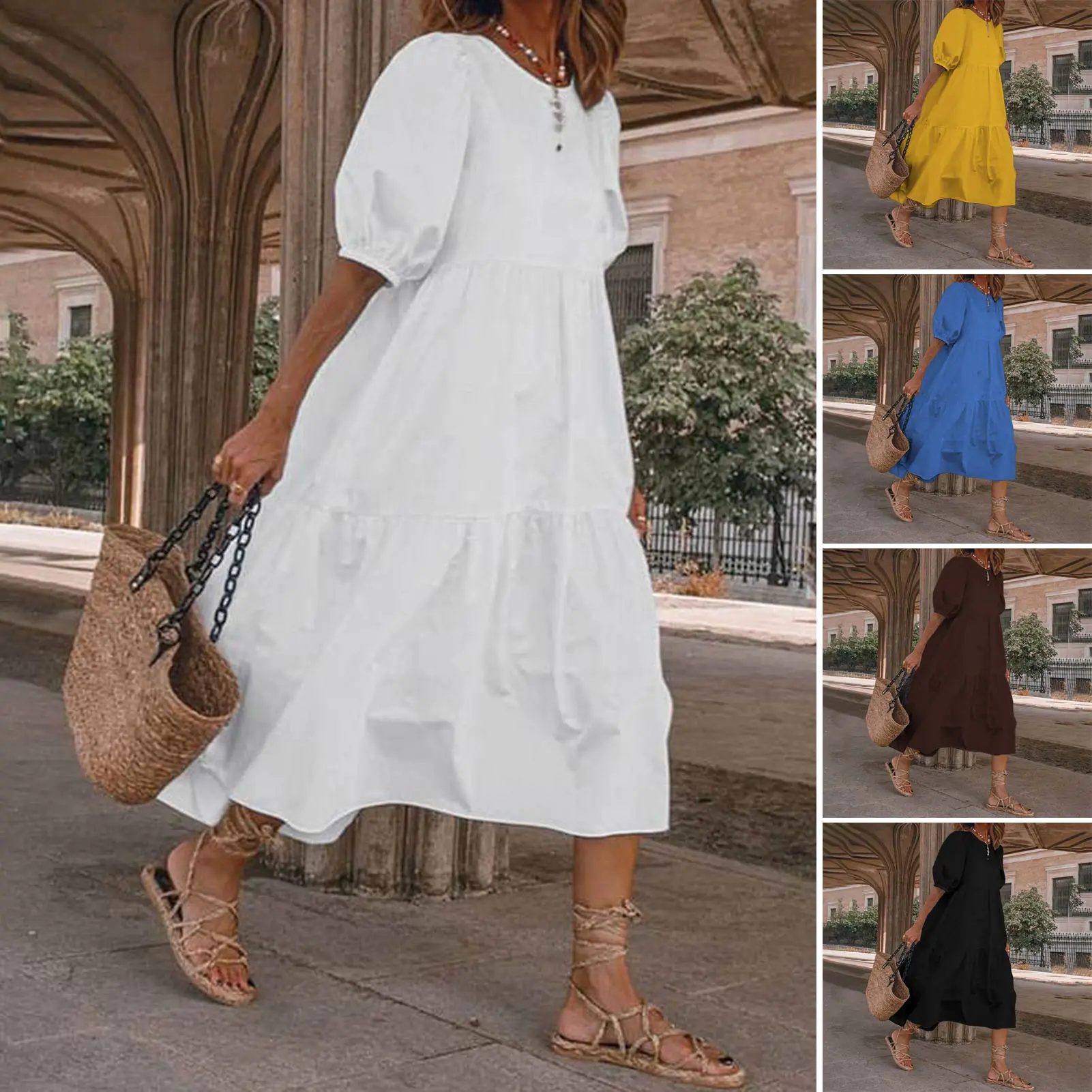 Loose Dress Women Summer Fashion Casual Streetwear 2025 Solid Button Black White Long Dress Female Party Vestidos