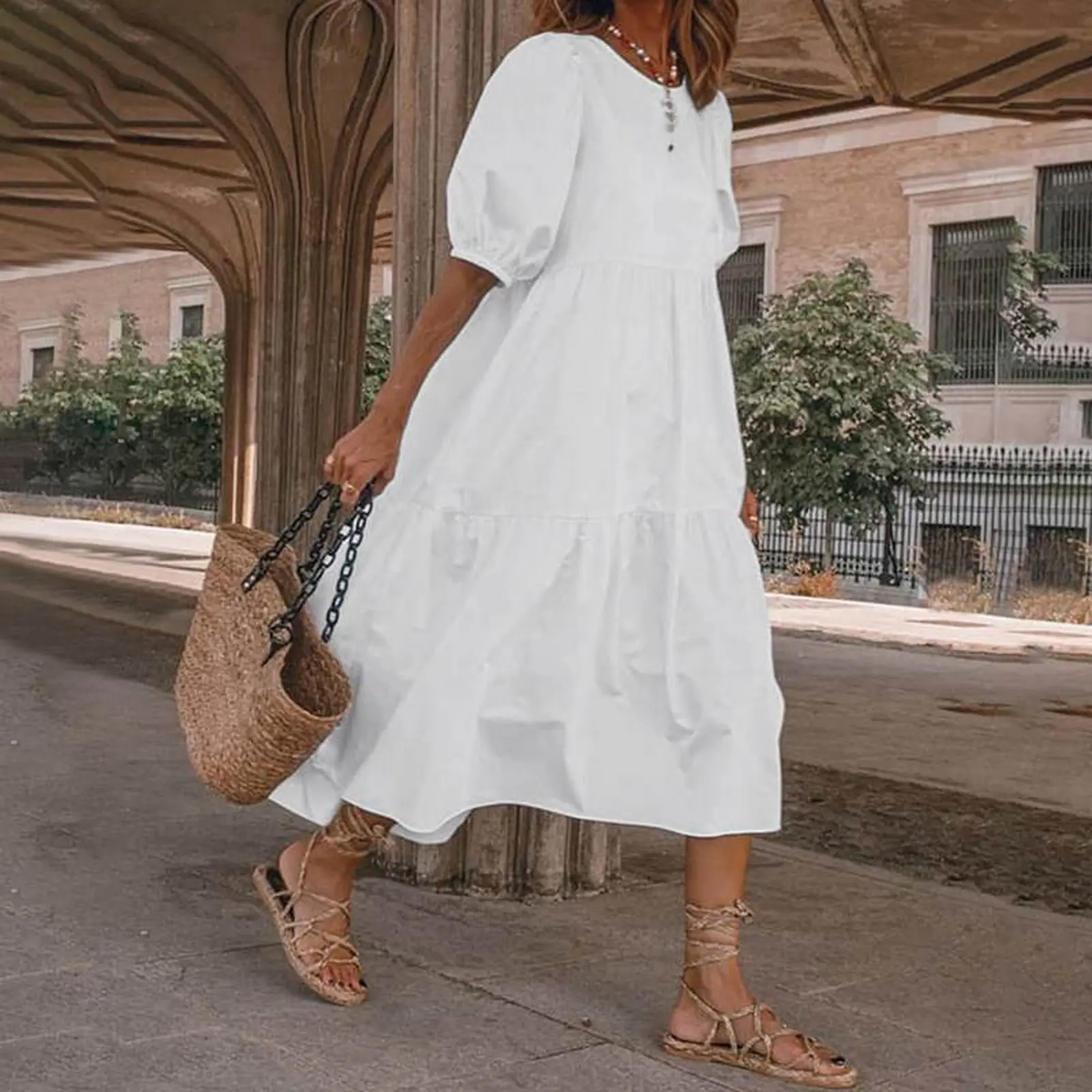 Loose Dress Women Summer Fashion Casual Streetwear 2025 Solid Button Black White Long Dress Female Party Vestidos