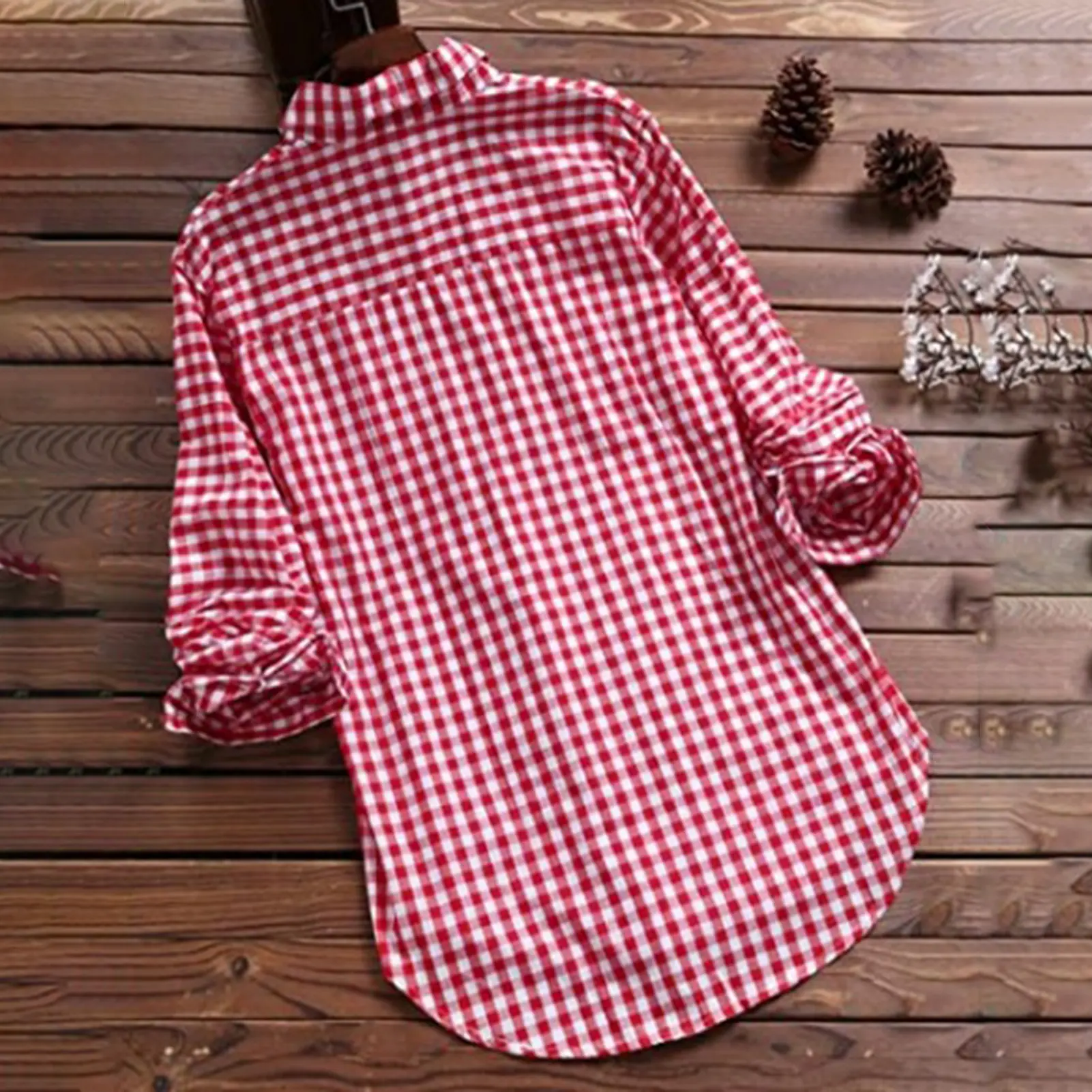 Plaid Women's Spring Fall Cotton Linen Long Sleeves Roll Up Striped Casual V Neck Button Down Shirts Blouses Collar Tunic Tops