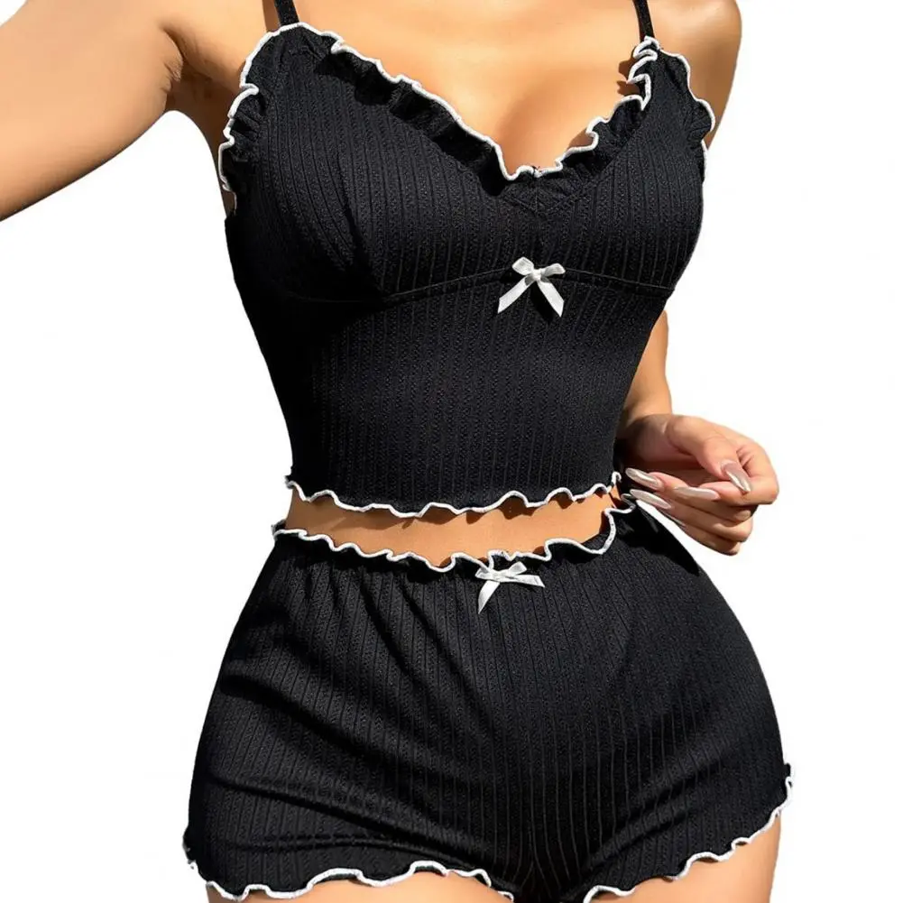 Women's Pajama Set Pajamas T-Shirts Shorts Black V Neck T-Shirt Top Comfortable Casual Summer ﻿