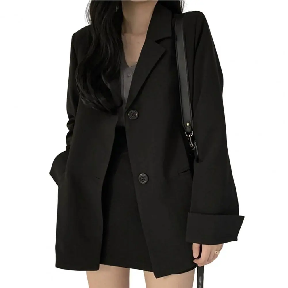 Classic Women Suit Coat Regular Loose Button Design Lady Girl Casual Black Suit Jacket Coat Autumn All Match