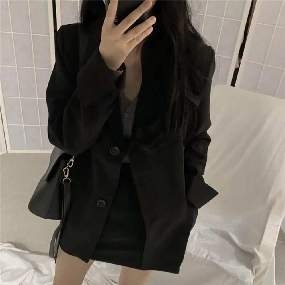 Classic Women Suit Coat Regular Loose Button Design Lady Girl Casual Black Suit Jacket Coat Autumn All Match