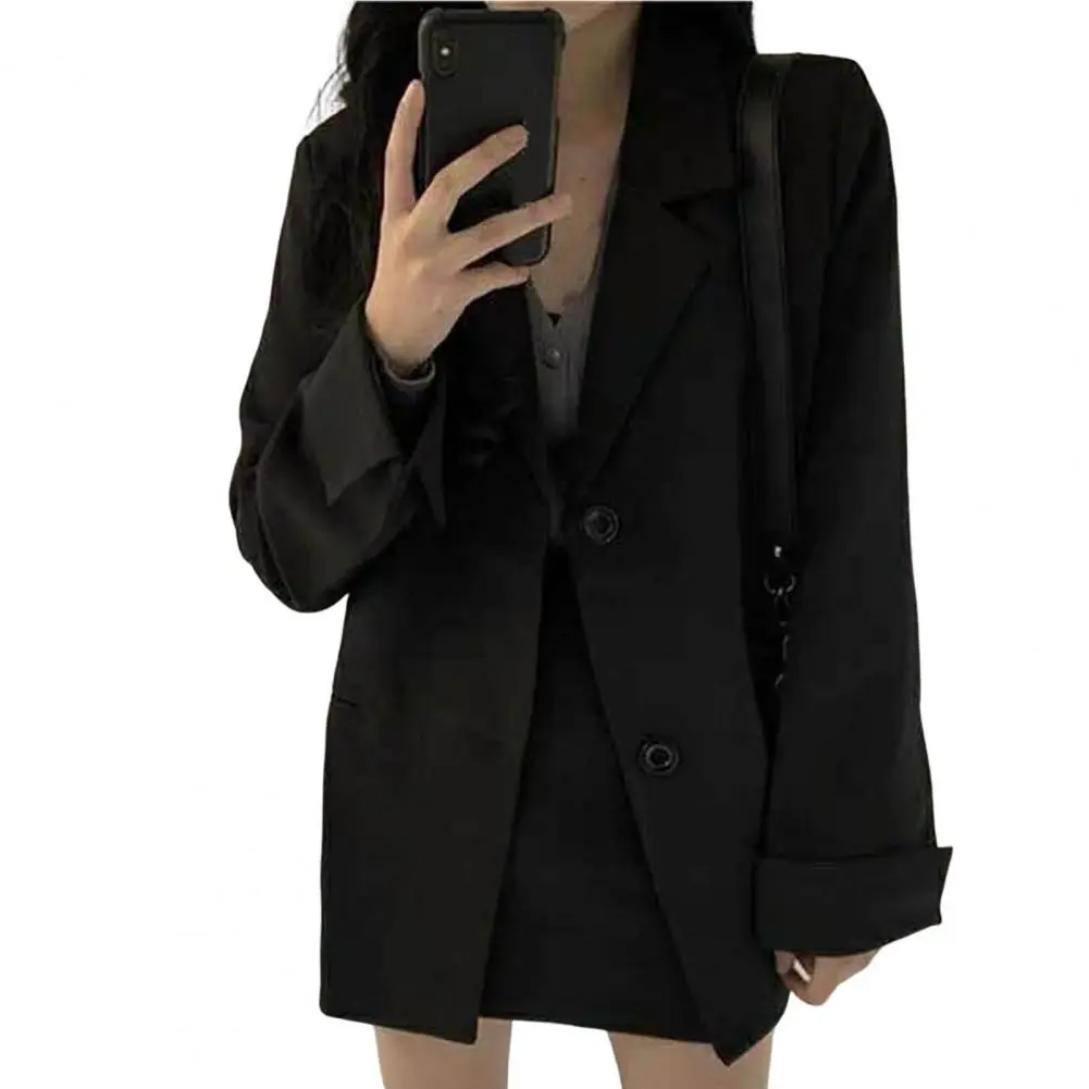 Classic Women Suit Coat Regular Loose Button Design Lady Girl Casual Black Suit Jacket Coat Autumn All Match
