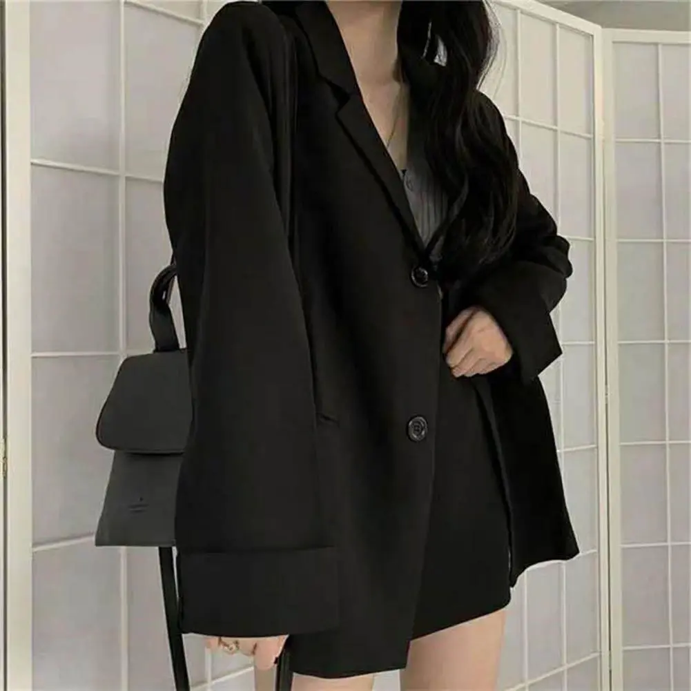 Classic Women Suit Coat Regular Loose Button Design Lady Girl Casual Black Suit Jacket Coat Autumn All Match