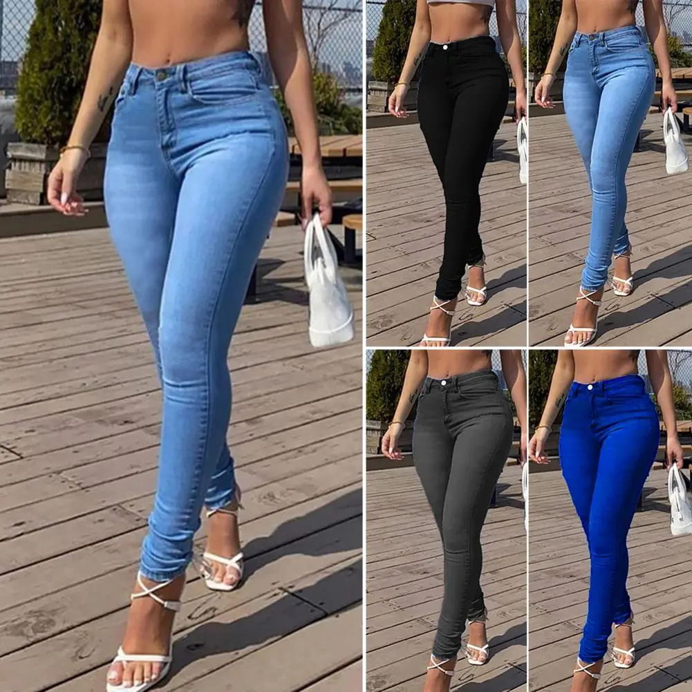 Skinny Pants Long Lasting Slim-fitting Full-Length Leggings Skinny Trousers Mid-Waist Eye-catching Denim Pants for Girl