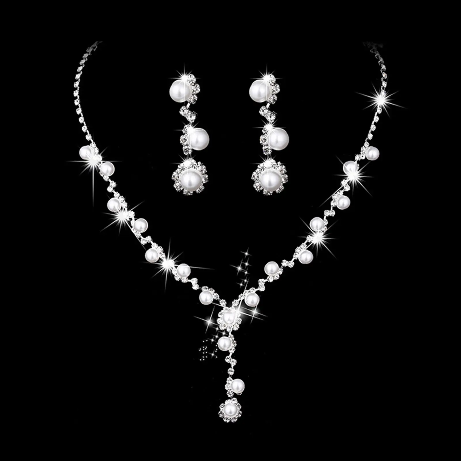 Trendy Pearl Necklace Earrings Set for Women's Neck Chain 2021 Trend Lady Temperament Beads Necklace Jewelry Gift Female