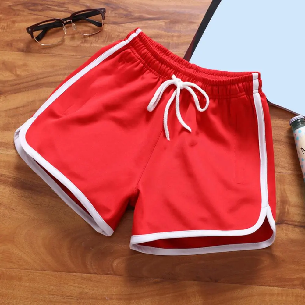 Solid Color Shorts Men's Drawstring Elastic Waist Summer Shorts Loose Fit Sport Pants for Beach Casual Jogging Above Knee Length