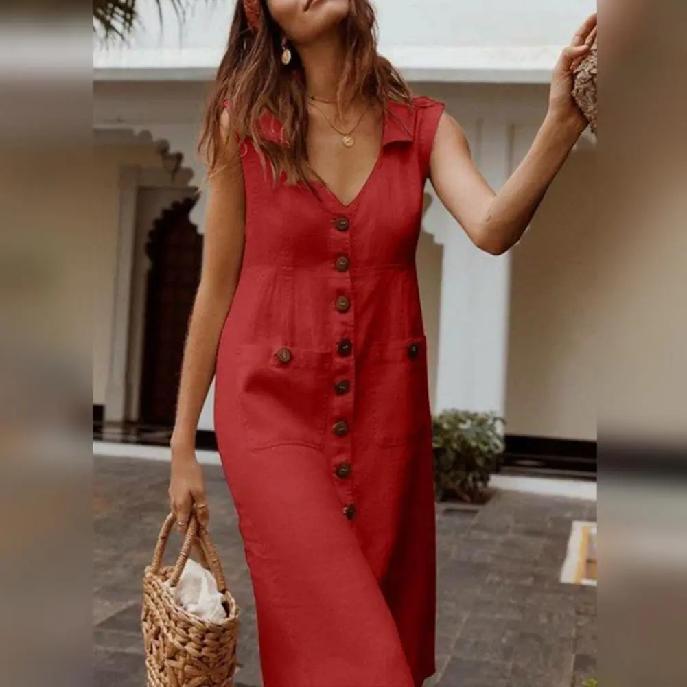 M XL Cotton Linen Tank Dress For Women 2024 Summer Casual Loose Beach Sundress Midi Skirt Female Holiday Maxi Dress Vestido Robe