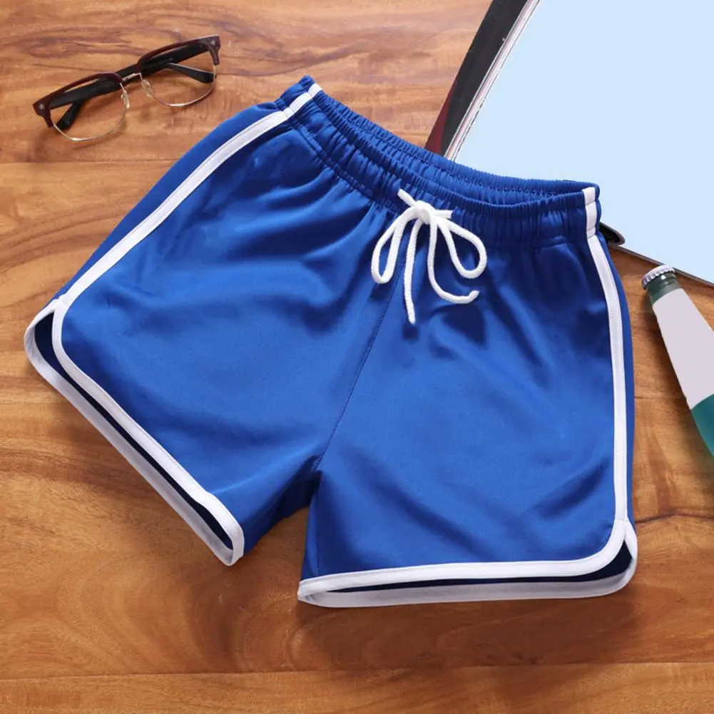 Solid Color Shorts Men's Drawstring Elastic Waist Summer Shorts Loose Fit Sport Pants for Beach Casual Jogging Above Knee Length