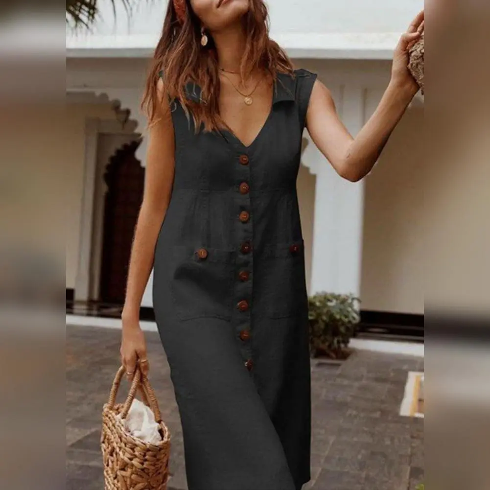 M XL Cotton Linen Tank Dress For Women 2024 Summer Casual Loose Beach Sundress Midi Skirt Female Holiday Maxi Dress Vestido Robe