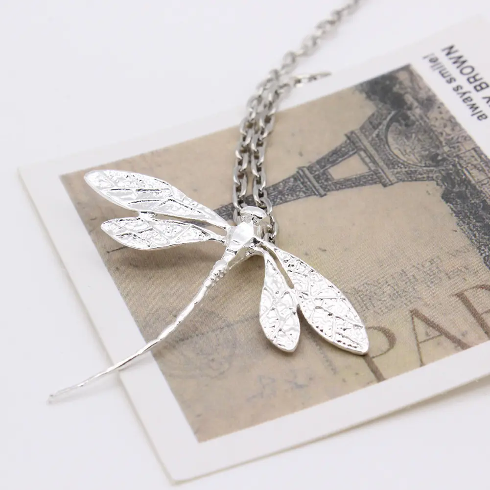 Silver Color Clavicle Chain Necklace for Women Trendy Elegant Charming Dragonfly Bride Jewelry