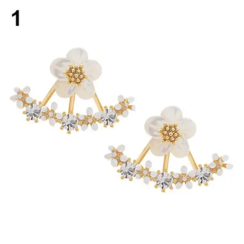 Women's Flower Earrings Zircon Ear Jacket Korean Style Copper Ear Studs Earrings orecchini Jewelry pendientes aretes de mujer