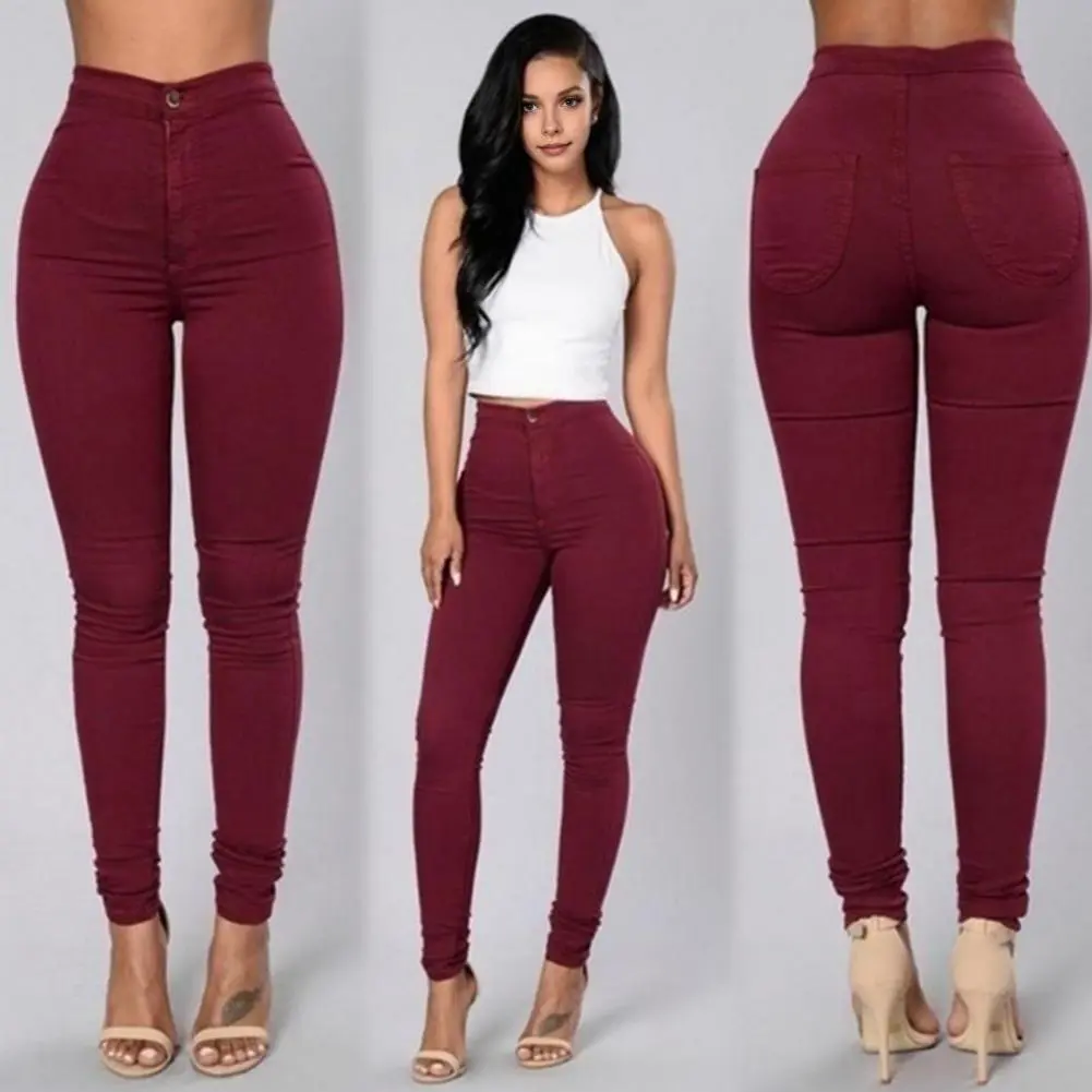 Stretch Skinny Denim Women's Jeans Mid Waist Pants Blue Retro Washed Elastic Slim Pencil Trousers