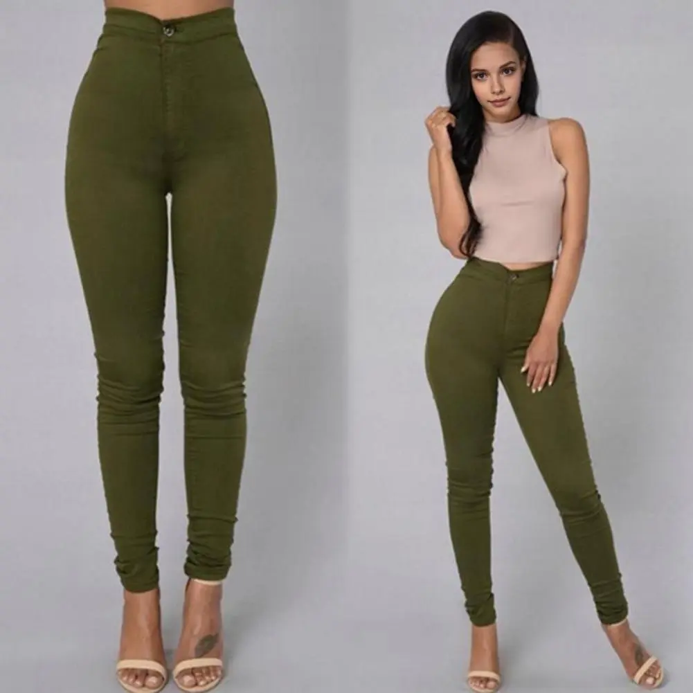 Stretch Skinny Denim Women's Jeans Mid Waist Pants Blue Retro Washed Elastic Slim Pencil Trousers