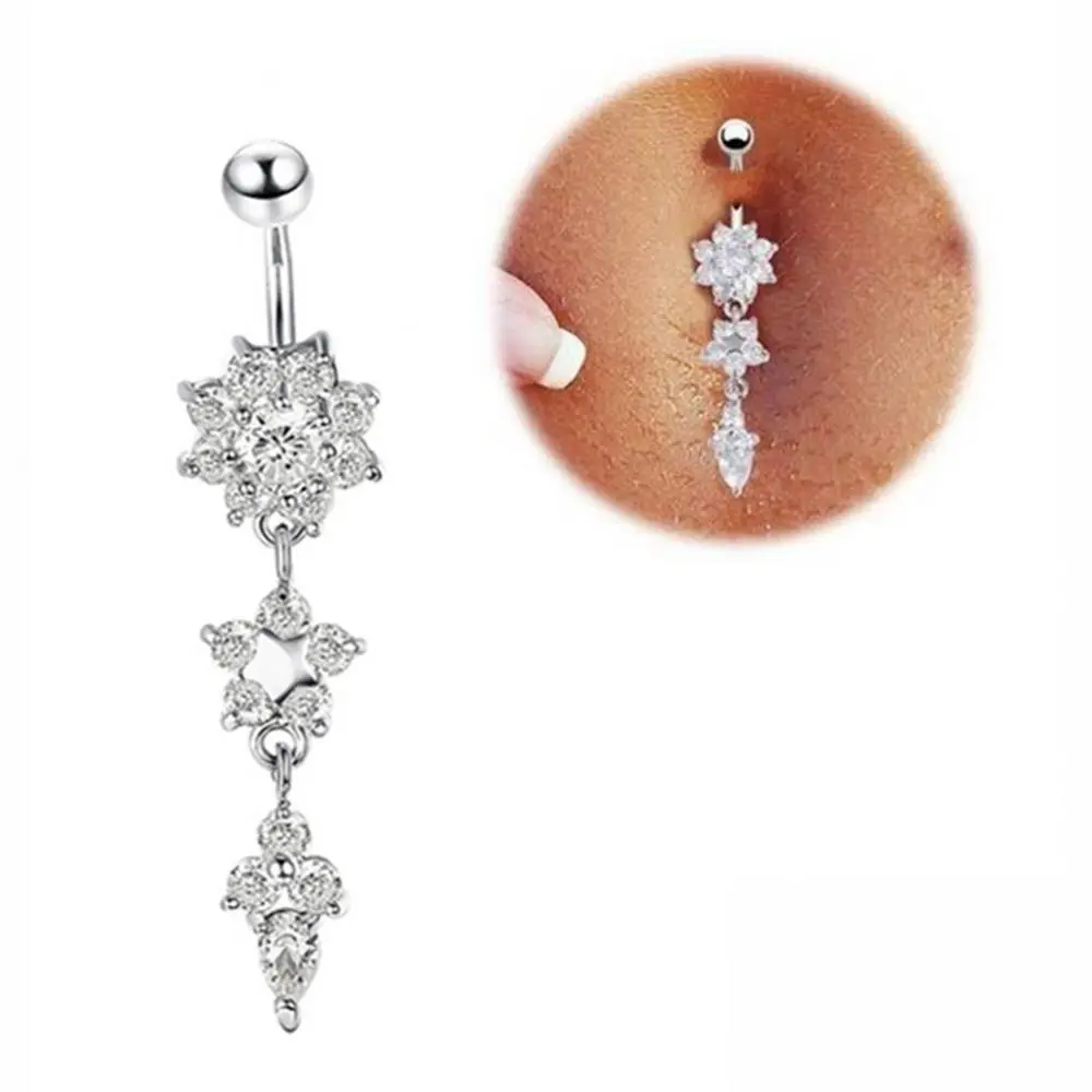 Gold Color Stainless Steel Belly Button Ring CZ Zircon Flower Butterfly Cross Heart 14G 10mm Barbell Navel Piercing Body Jewelry