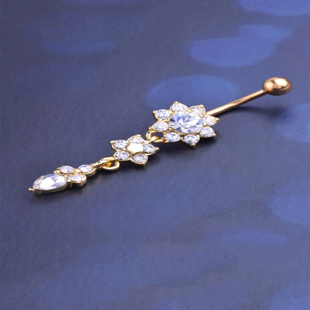 Gold Color Stainless Steel Belly Button Ring CZ Zircon Flower Butterfly Cross Heart 14G 10mm Barbell Navel Piercing Body Jewelry
