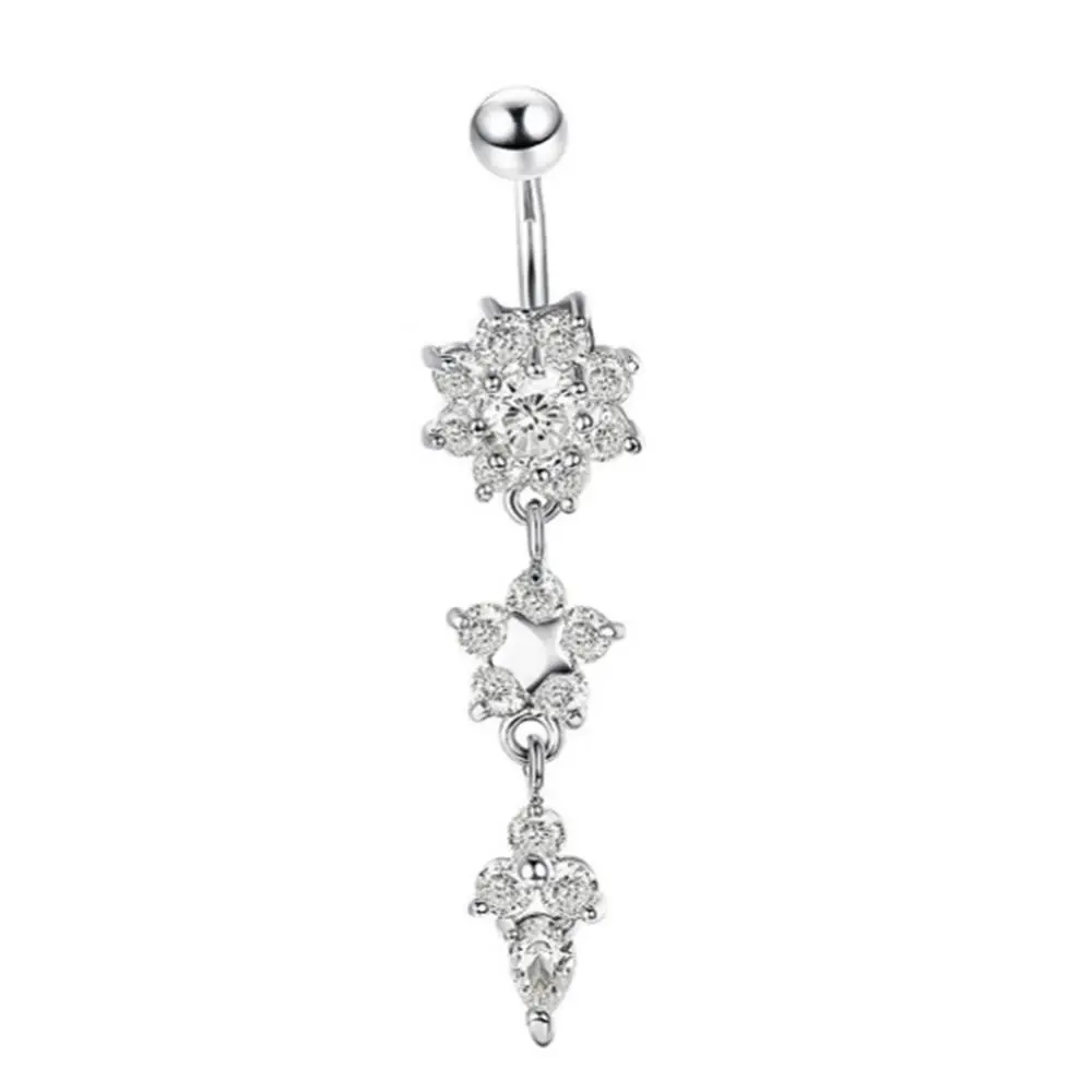 Gold Color Stainless Steel Belly Button Ring CZ Zircon Flower Butterfly Cross Heart 14G 10mm Barbell Navel Piercing Body Jewelry