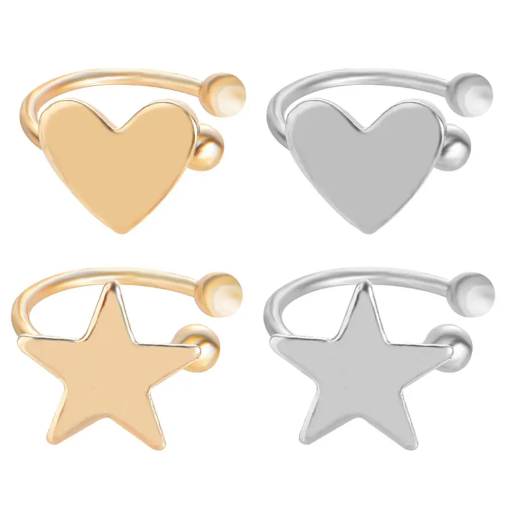Stainless Steel Star Moon Ear Clip for Women Without Piercing Cross Ear Cuff Clip Earrings Wedding Jewelry
