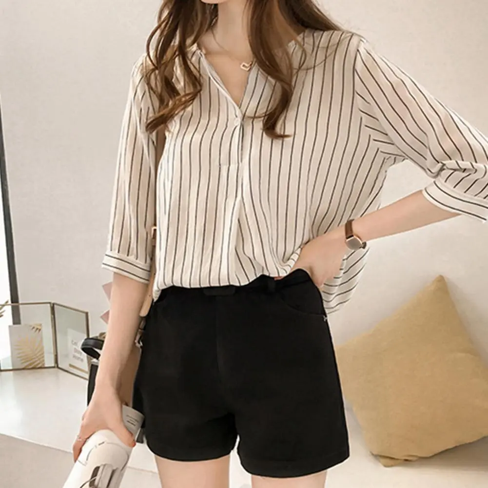 Stylish Women Shirt Comfortable Button Design Polyester Office Lady Working  Shirt Top  Women Blouse Match Pants