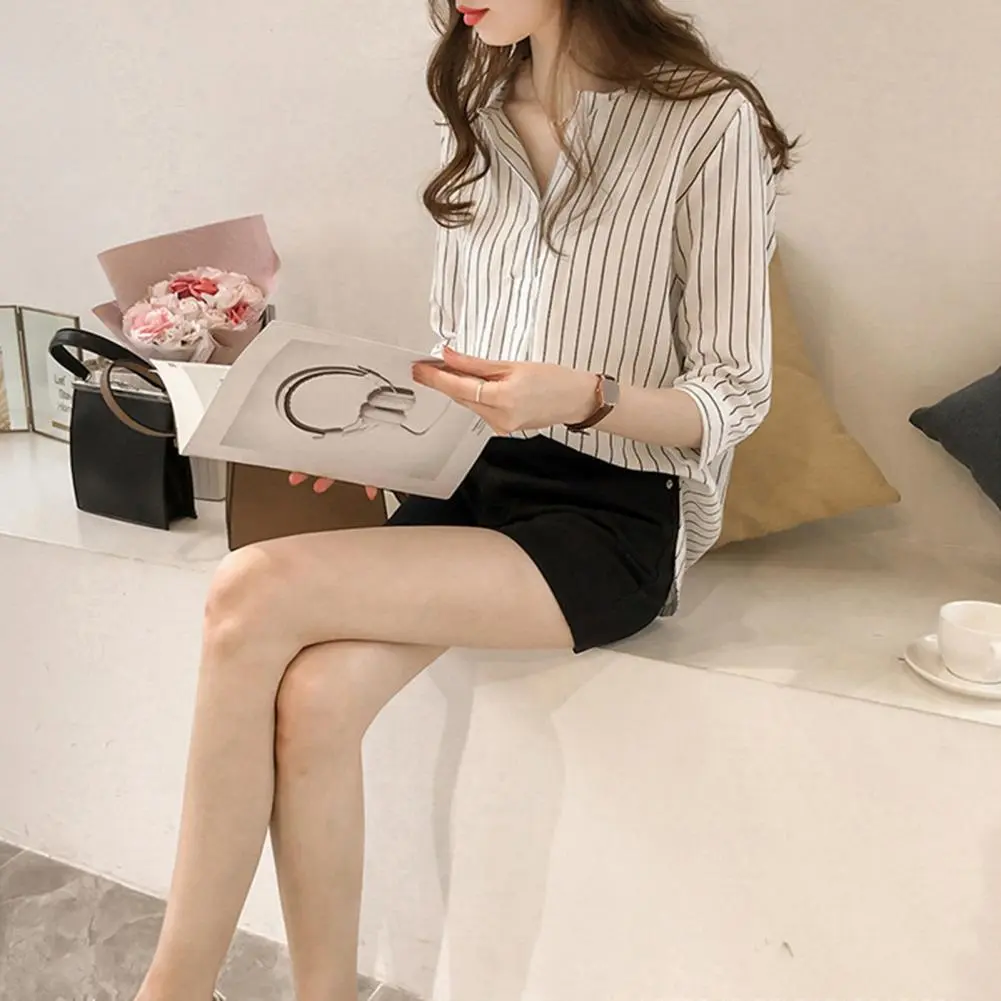 Stylish Women Shirt Comfortable Button Design Polyester Office Lady Working  Shirt Top  Women Blouse Match Pants
