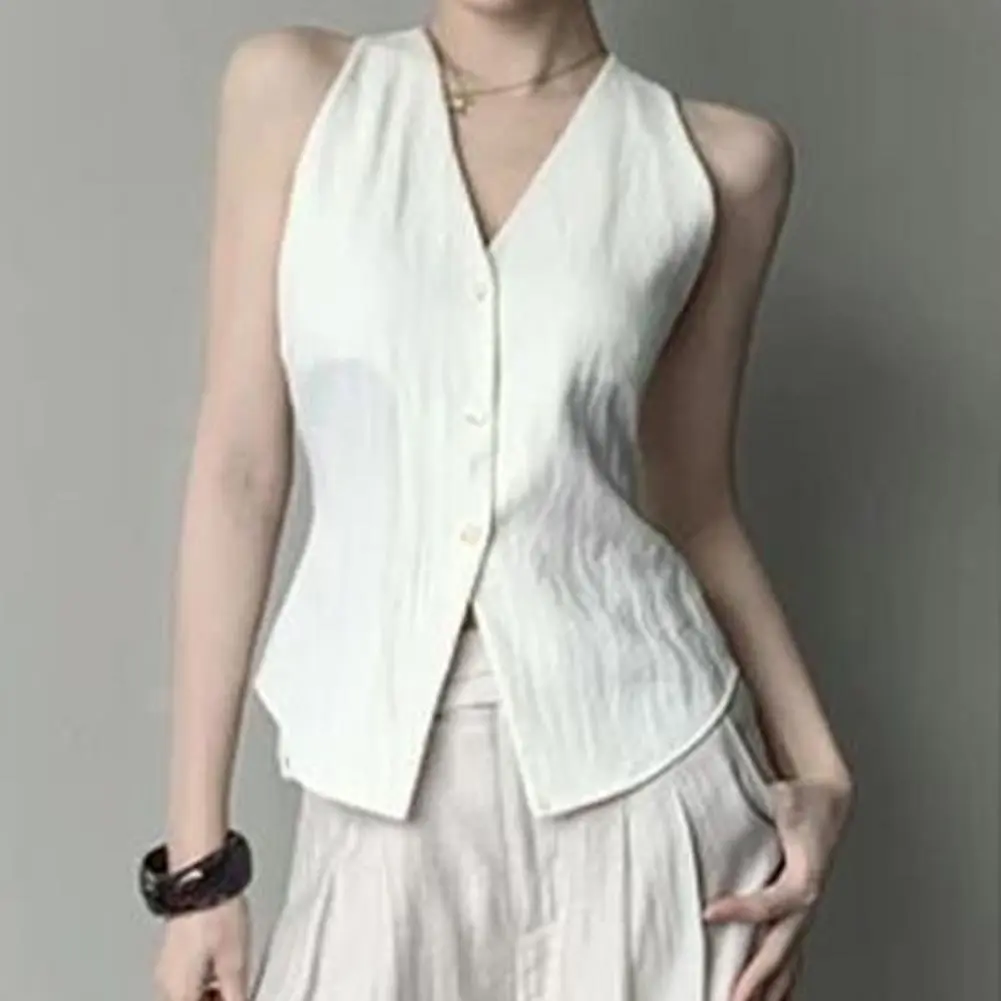 Sexy Women Vest Button Sleeveless Jacket Women Waistcoat Summer White Vest Woman Fashion Elegant Women's Suit Vest Coat 3 Colors