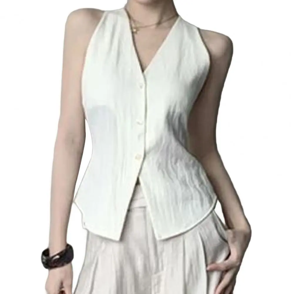 Sexy Women Vest Button Sleeveless Jacket Women Waistcoat Summer White Vest Woman Fashion Elegant Women's Suit Vest Coat 3 Colors