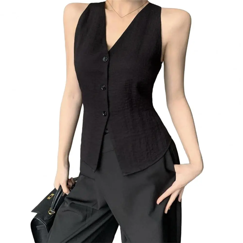 Sexy Women Vest Button Sleeveless Jacket Women Waistcoat Summer White Vest Woman Fashion Elegant Women's Suit Vest Coat 3 Colors