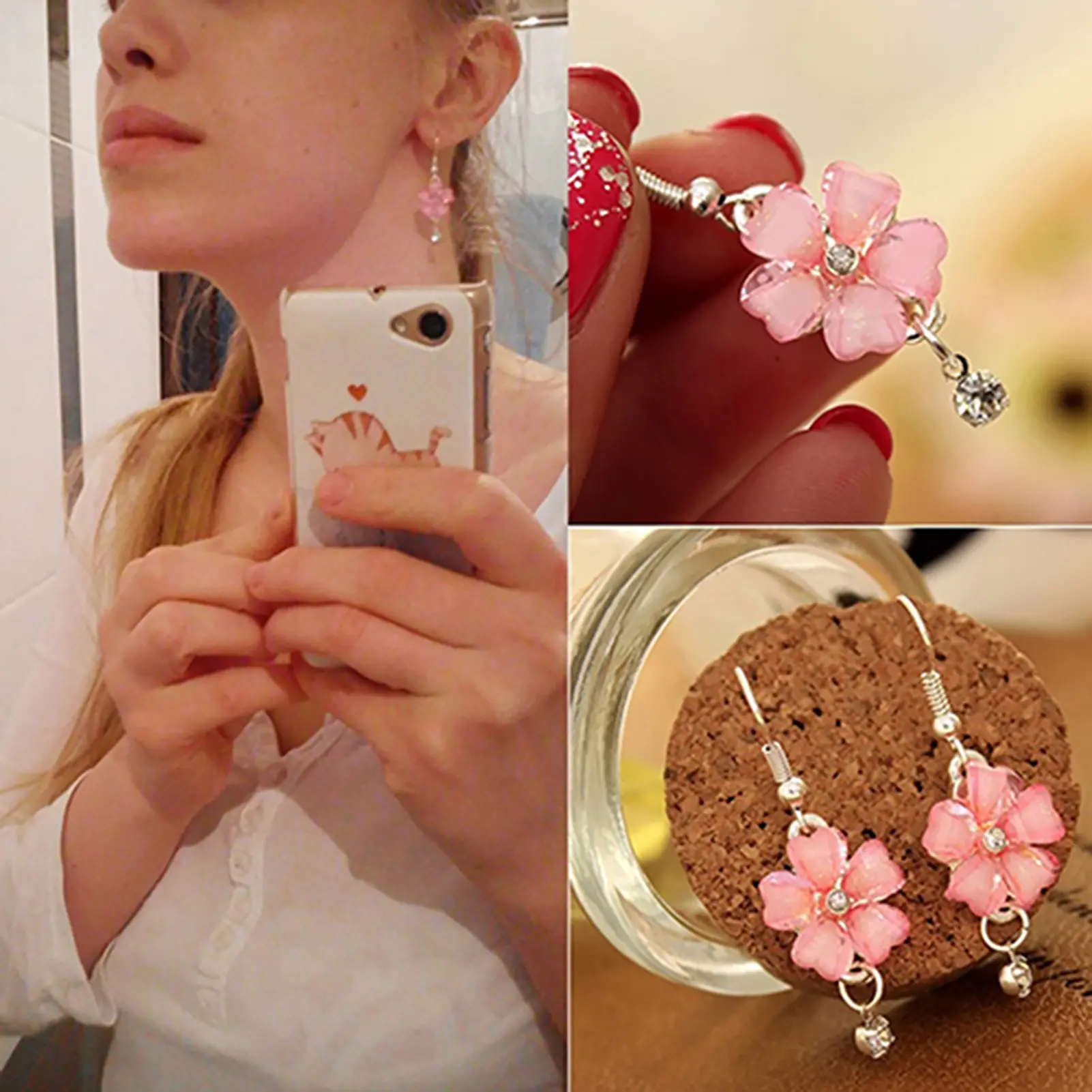 Women Elegant Earrings Flower Petals Rhinestone Dangle Drop Hook Cute Earrings Jewelry aretes de mujer серьги женски