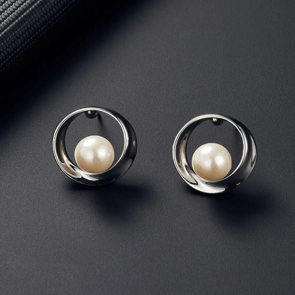 Women Jewerly Set Faux Pearl Round Pendant Necklace Stud Earrings Wedding Party Jewelry Set boucle oreille femme серьги