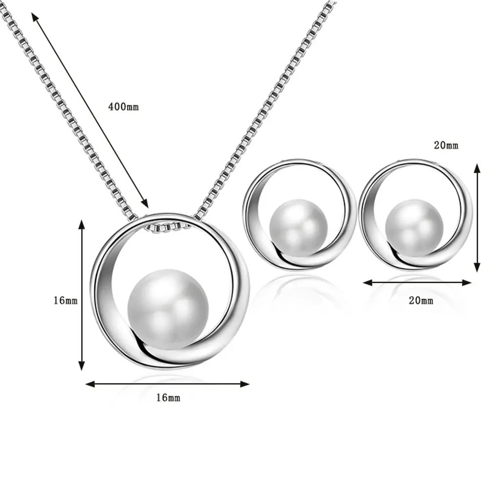 Women Jewerly Set Faux Pearl Round Pendant Necklace Stud Earrings Wedding Party Jewelry Set boucle oreille femme серьги