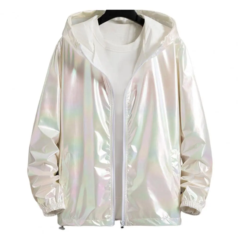 Mens Windbreaker Jackets Nightclub Stage Party Jackets Costume Streetwear Harajuku Hip Hop Reflective Jacket Gold Fashion Coats