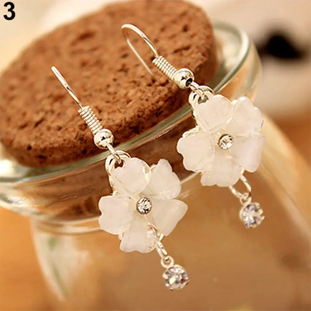 Women Elegant Earrings Flower Petals Rhinestone Dangle Drop Hook Cute Earrings Jewelry aretes de mujer серьги женски