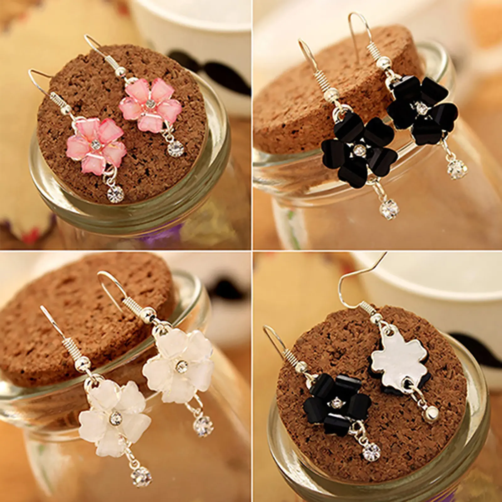 Women Elegant Earrings Flower Petals Rhinestone Dangle Drop Hook Cute Earrings Jewelry aretes de mujer серьги женски