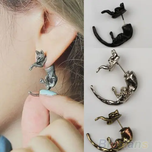 Cool Alien Earrings Black Enamel Stud Earrings For Women Animal Piercing Ear 3D Fox Earrings Jewelry Gifts