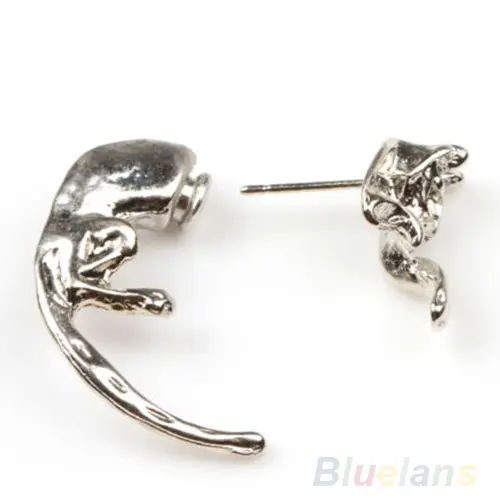 Cool Alien Earrings Black Enamel Stud Earrings For Women Animal Piercing Ear 3D Fox Earrings Jewelry Gifts