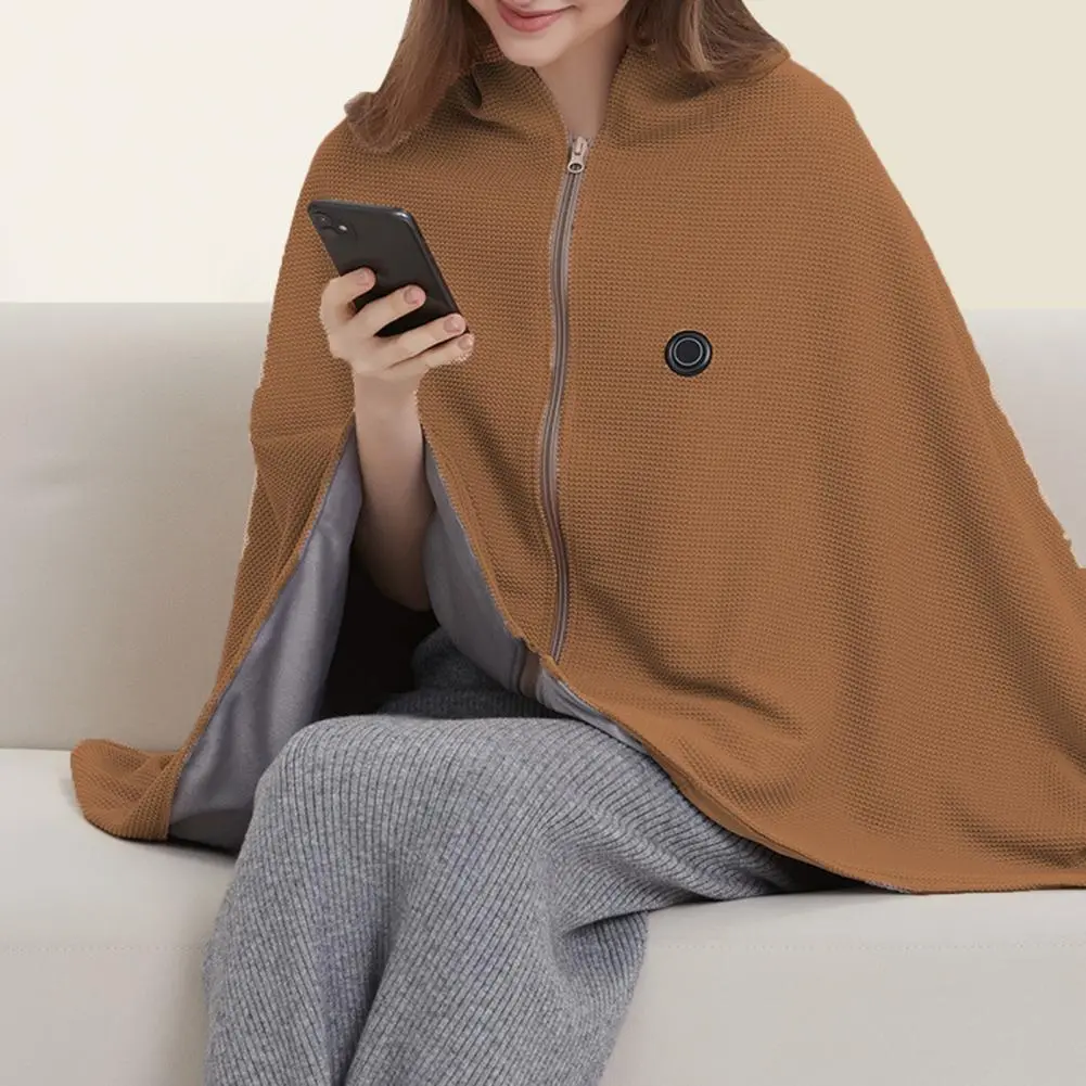 Practical Layering Option for Warmth Usb Blanket Shawl for Women with 3 Heating Portable Electric Body Warming Cloak Soft Zipper